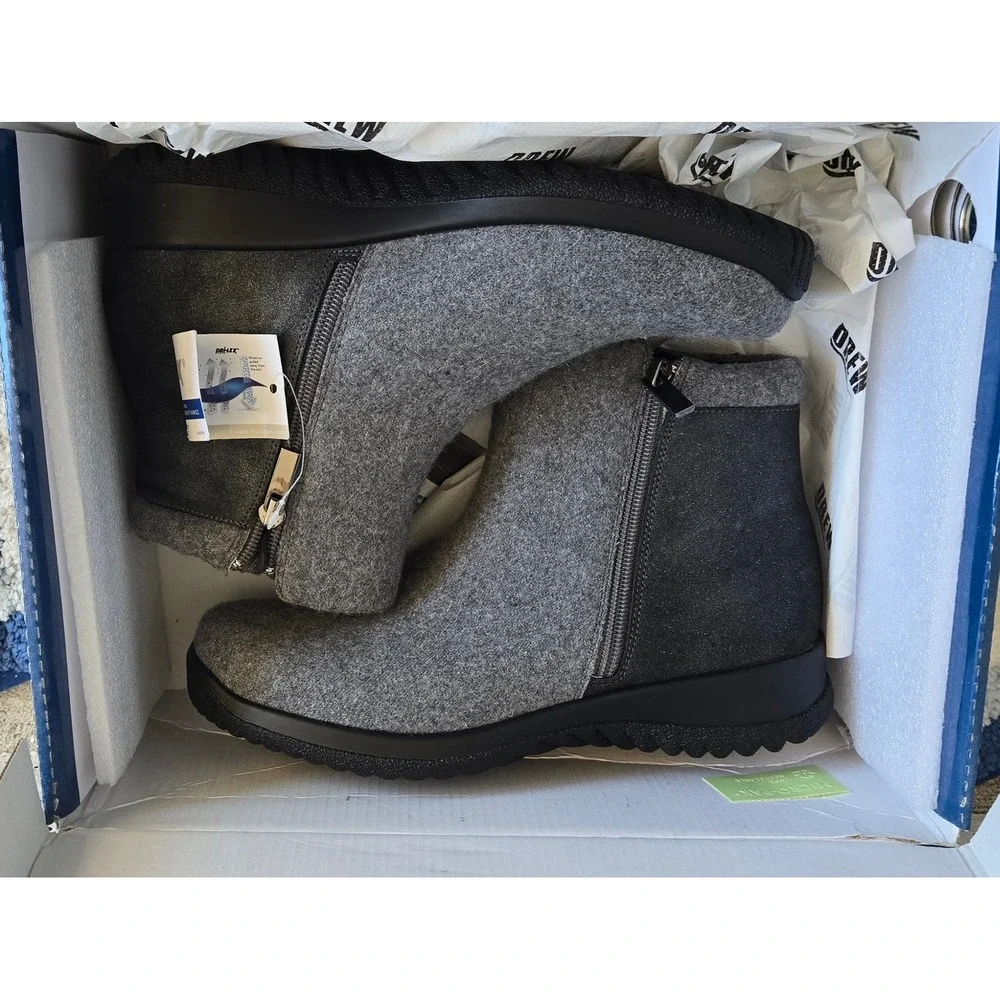 Drew Kool WomensGreySuede Flannel AnkleBootsOrthotic Friendly 19178-43 Size 8.5M